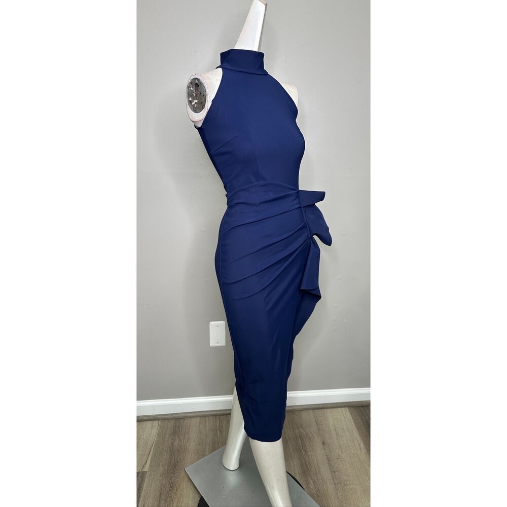 Chiara Boni La Petite Robe Halter Ruffle Midi Dress in Blue Notte US 2 $695 - Picture 12 of 14